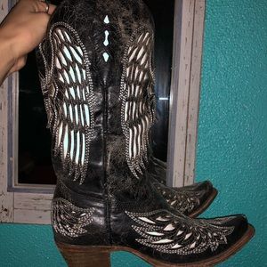 Black angel wing boots